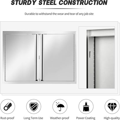 Outdoor Kitchen Double Access Door Stainless Steel BBQ Door Without Handle, 26W 24H inch Double Wall Cabinet Grill Station or BBQ Island