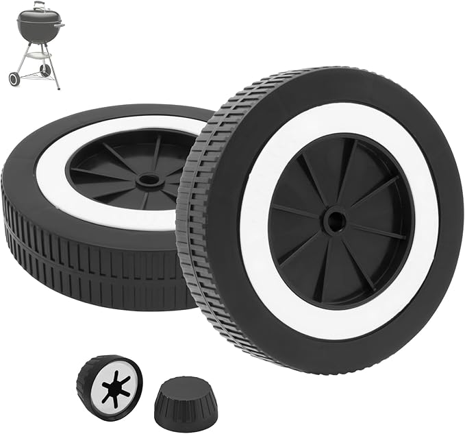BQMAX 65930 Grill Wheels for Weber 18" and 22" Kettles Charcoal 741001 14401001 441001, 6 Inch Wheel with Wheel Hub Caps for Weber 22 Inch Grill Accessories for Weber Grill Wheels Replacement