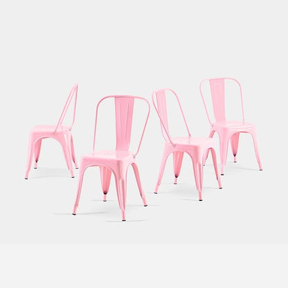AC Pacific 18 Inch Seat Height Industrial Metal Dining Chairs, Stackable Kitchen or Bar Seat, Durable Modern Design, Versatile Accent Furniture, Set of 4, Pink