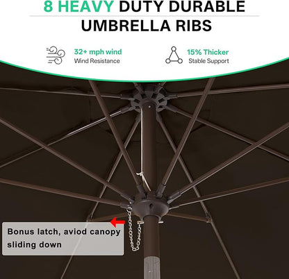 ABCCANOPY 9ft Scalloped Patio Umbrella, Outdoor Table Umbrella with Tilt and Crank, Fiberglass Ribs Deck Umbrella for Patio, Pool, Garden, Picnic (Coffee)