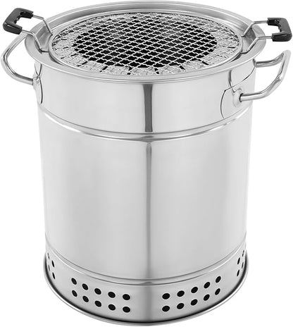 Vertical Charcoal Smoker Barrel Grill, Portable Stainless Steel Surround Charcoal Kebab Grill with 20 Skewers and BBQ 2-In-1 Design for Picnics, Camping, Traveling, Parties, Beaches (13 * 15inch)