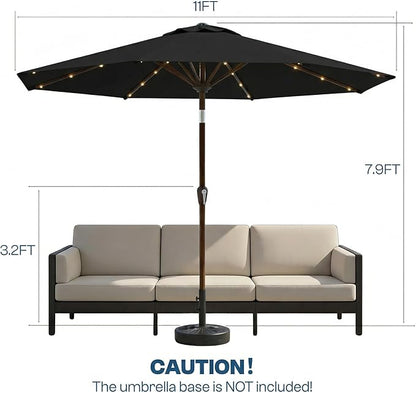 11FT Solar Patio Umbrella with Lights, Outdoor Table Market Umbrella with 32 LED Lights, 8 Sturdy Ribs, Smooth Crank Lift for Pool, Deck and Garden, UV-Resistant