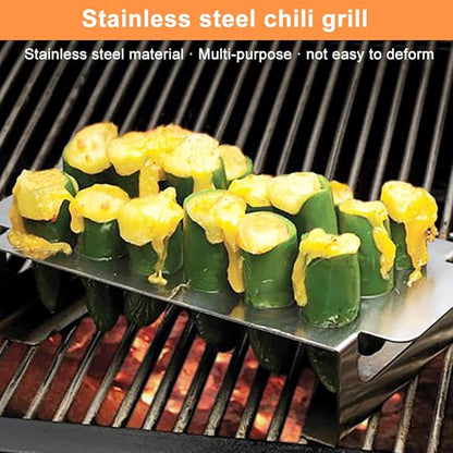 PUXING Jalapeno Grill Rack with Corer Tool Jalapeno Popper Holder 18 Holes Stainless Steel Drumstick Chicken Wings Roaster Popper Griller& Cooker for BBQ Smoker and Oven (Color:Silver)
