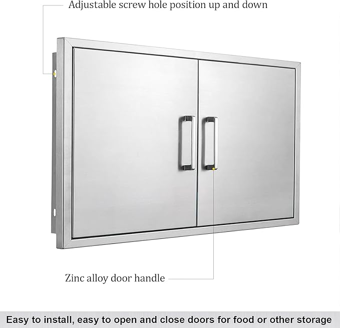 Outdoor Kitchen Doors- 36" W x 21" H - Stainless Steel BBQ Double Access Door,Flush Mount for Outdoor Kitchen and BBQ Island