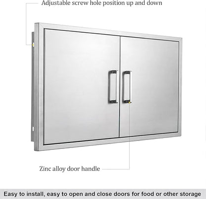 Outdoor Kitchen Doors- 36" W x 21" H - Stainless Steel BBQ Double Access Door,Flush Mount for Outdoor Kitchen and BBQ Island