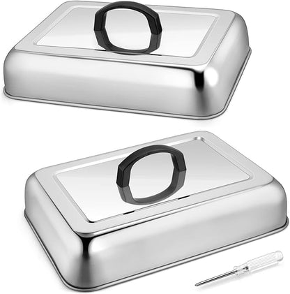 1Piece Basting Cover Melting Dome for Griddle (13 x 9.8"), Joyfair Rectangular Stainless Steel Cheese Melt Lid for Outdoor Flat Top Grill, Heat-Resistant Handle & Dishwasher Safe (No Vent)