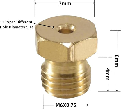 36 Pcs Propane Orifice Kit,Propane Lp Natural Gas Brass Jet Burner Nozzle Replacement Parts M6x0.75 mm Gas Spray Tip 0.3/0.4/0/7/0.8/0.9/1.0/1.1/1.2/1.5/1.7/1.9mm