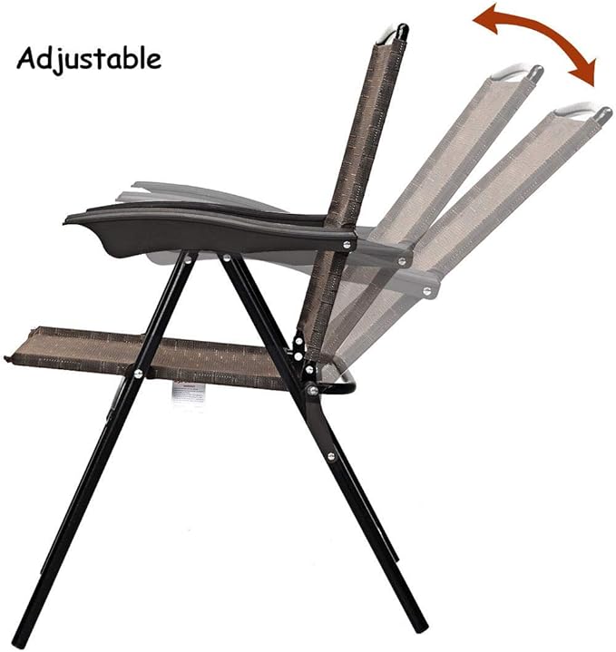 Giantex Set of 4 Patio Dining Chairs, Folding Outdoor Chairs, Adjustable Sling Back Chairs with Armrest, Portable Patio Chairs for Camping Garden Pool Beach Deck Lawn, Lounge Chairs (Brown)