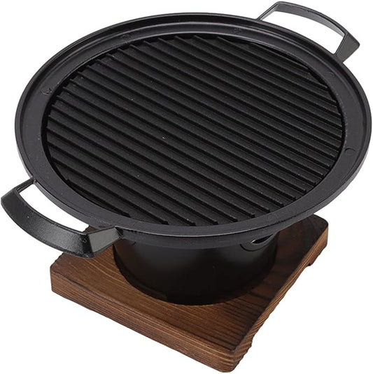 Hibachi Grill, Portable Charcoal Grill Japanese Tabletop BBQ Smokeless Wooden Base for Camping, Picnics, Garden, Beach Parties