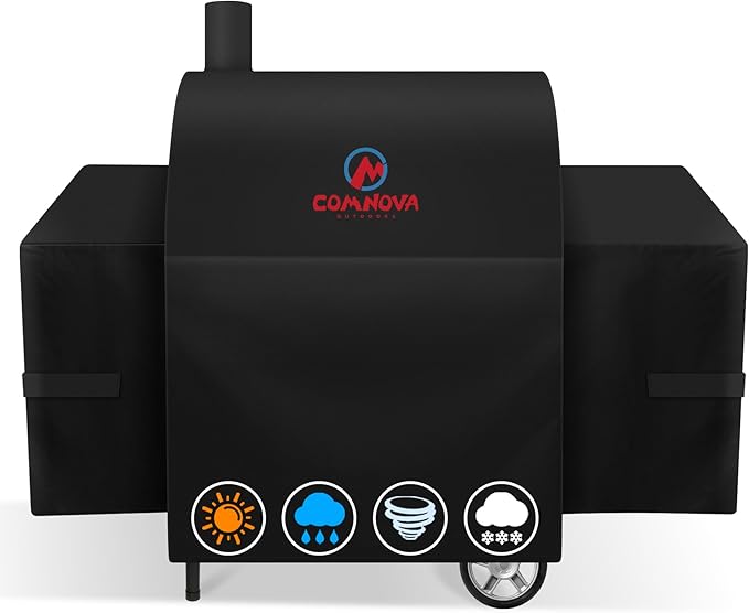 Comnova Grill Cover for Char Griller Smoker - 600D Waterproof Smoker Grill Cover Fits Models 1224, 3018, and Barrel Charcoal Grills Models 2121, 2828, 2727, 2929, 1329, 2799 with Side Fire Box