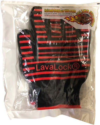 LavaLock BBQ Grilling Cooking Heat Resistant Gloves with Silicone Insulated Protection - High Temp Charcoal BBQ Gloves for Kettle, Kamado, BGE, UDS and Offset Cookers Large Size