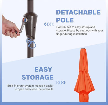 JEAREY 3 Tiers 9 FT Patio Umbrellas Outdoor Table Umbrella with Push Button Market Umbrella 8 Sturdy Ribs UV Protection Waterproof for Garden,Orange