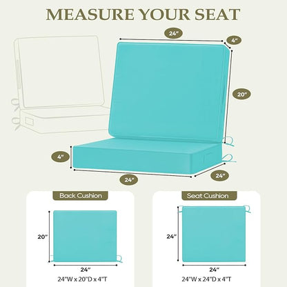 Wellsin Outdoor Deep Seat Patio Cushions, 24 x 24 Waterproof & 3-Year Fade Resistant Outdoor Cushions with Removable Covers,Ties and Handle for Chair, Sofa, Couch, Teal