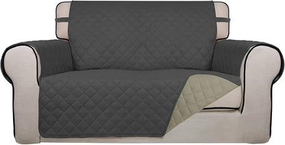 PureFit Reversible Quilted Couch Covers for Dogs Loveseat Sofa Cover 46.5” | Dark Gray/Beige, Water Resistant Couch Protector, Washable Pet Couch Cover with Non Slip and Elastic Straps For Kids