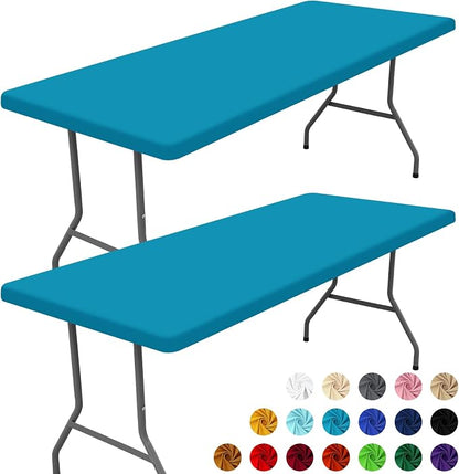 Moosfor 2 Pack Rectangle Spandex Fitted Table Cloth, 4FT Elastic Tablecloth | Washable Picnic Table Cover, Stretch Waterproof Table cloths for Party, Patio, Dining, Kitchen, 30" x 48", Teal