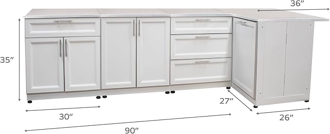 Blue Sky Outdoor Living White Shaker 4-Piece Outdoor Kitchen Combo Set 6 – Modular Weather-Resistant Storage Cabinets