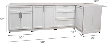 Blue Sky Outdoor Living White Shaker 4-Piece Outdoor Kitchen Combo Set 6 – Modular Weather-Resistant Storage Cabinets