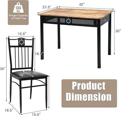 Tangkula 5 Pieces Dining Table and Chairs Set, Vintage Retro Wood Top Metal Frame Padded Seat Dining Table Set Home Kitchen Dining Room Furniture