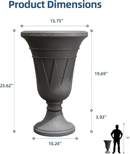 24"Tall Urn Planters for Outdoor Plants, Urns and Pedestal Set of 2 | Resin HDPE Weather-Resistant Material, Vintage Trophy Design Outdoor Planters with Drainage Holes, Flower Pot/Vase/Porch Door