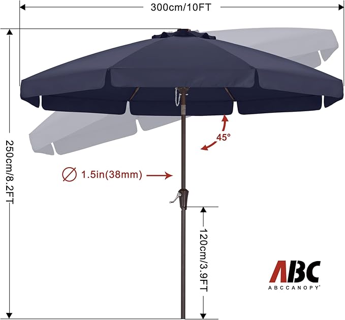 ABCCANOPY 10ft Scalloped Patio Umbrella, Outdoor Table Umbrella with Tilt and Crank, Fiberglass Ribs Deck Umbrella for Patio, Pool, Garden, Picnic (Tibetan Blue)