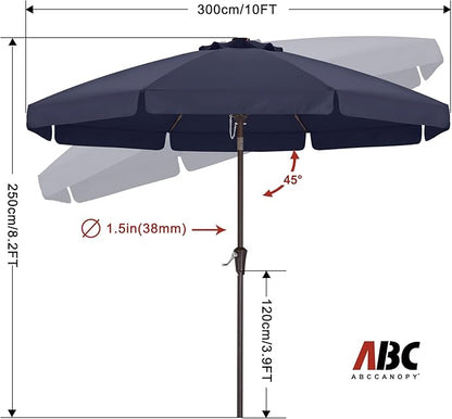 ABCCANOPY 10ft Scalloped Patio Umbrella, Outdoor Table Umbrella with Tilt and Crank, Fiberglass Ribs Deck Umbrella for Patio, Pool, Garden, Picnic (Tibetan Blue)