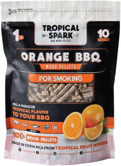 Wood Pellets | Perfect for BBQ, Smoking, Grilling, Bake, Roast, Braise | Premium 100% All-Natural | Orange Wood | 1 lb. Bag