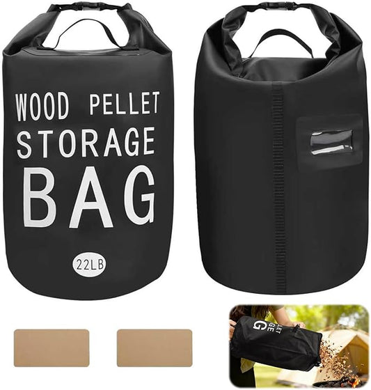 22LB Waterproof Wood Pellet Storage Bag - 500D PVC Charcoal Storage Container with Dual Handles, Label Pocket & Buckle Seal for Grill Smoker BBQ Outdoor Use(1, 22LB-Black)