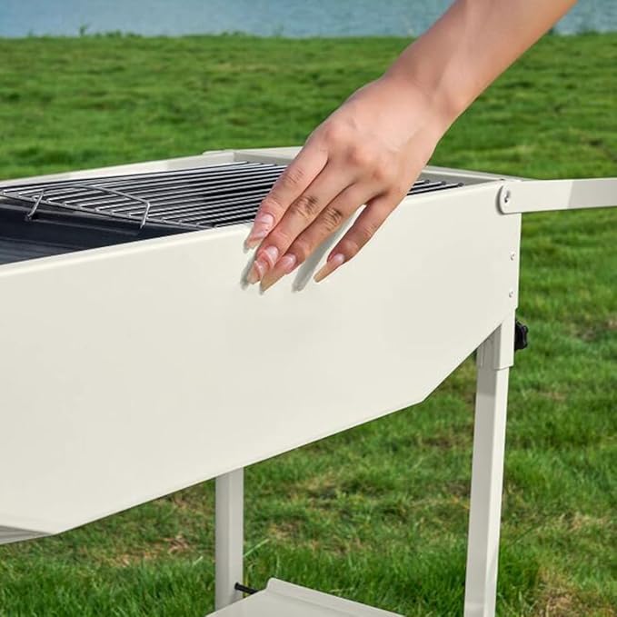 GIZNXBA Portable Charcoal Grill Foldable, Portable BBQ Charcoal Grill with Shelf, BBQ Lamb Skewer Folded Camping Barbecue Grill for Garden Backyard Party Picnic Travel Outdoor(Color:/Beige)