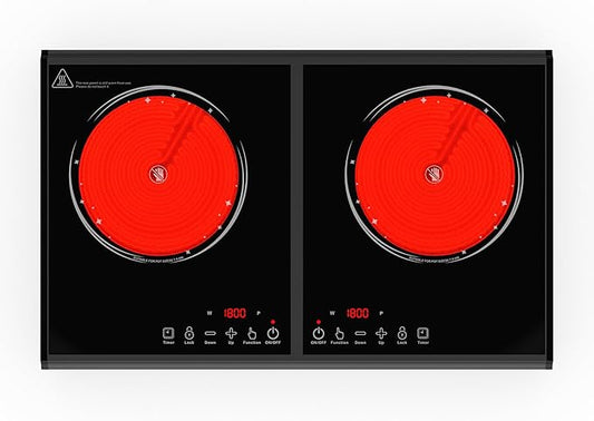 VBGK Electric Cooktop, 110V 3600w Stove top, 22 inch Countertop with 9 Power Levels, LED touch control Overheat Protection, Child Safety Lock & Timer, touch control 2 burer Electric cooktop