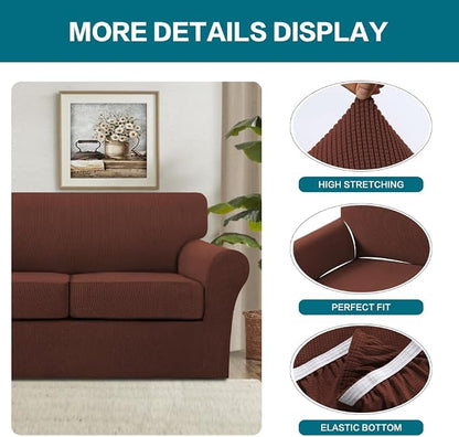 Turquoize 4 Piece Sofa Covers for 3 Cushion Couch Sofa Slipcover Soft Couch Cover for Dogs-Washable Sofa Furniture Cover with 3 Individual Cushion Covers (3 Cushion Sofa, Burnt Brick)