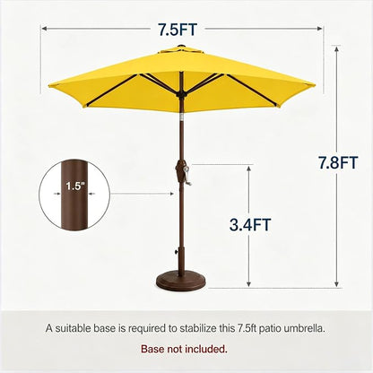 7.5ft Patio Umbrella, Outdoor Table Market Umbrella with Smooth Crank Lift, 6 Windproof Fiberglass Ribs, UPF50+ UV Protection for Deck, Pool, Garden and Backyard