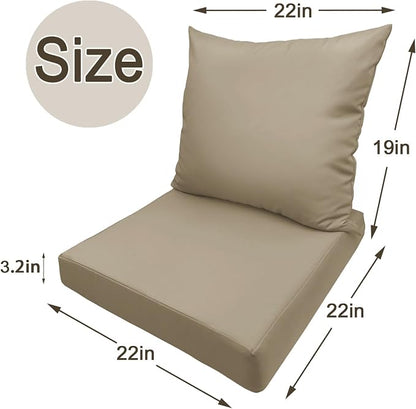 Bcareself Outdoor Deep Seat Cushion Set Waterproof & Fade Resistant Patio Furniture Cushions with Removable Cover Adjustable Straps Rain-Proof Seat Pad Back Cushion for Chair Sofa Porch 22 x 22 Beige