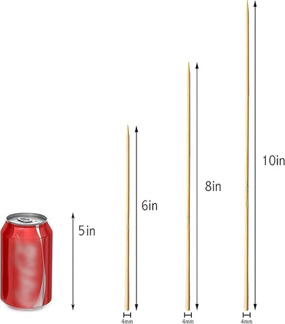 Natural Bamboo Skewers, 100Pcs 8Inch BBQ Sticks for Appetiser, Fruit, Cocktail, Kabob, Chocolate Fountain, Grilling, Barbecue, Kitchen, Crafting, Gardening and Party