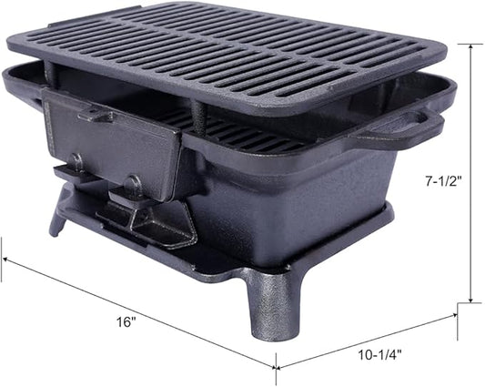 Grill Outdoor, Portable Charcoal Grill and Tabletop Cast Iron Skillet - 100% Cast Iron, Enameled, Durable for Camping, Tailgating, Picnics & Hunting (Oval)
