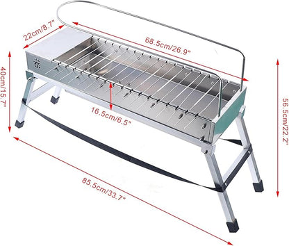 Barbecue Charcoal Grill Portable Stainless Steel Folding BBQ Kits Outdoor Camping Kebab Skewer Grill Kit for Home Garden Backyard Party Picnic Travel Cooking Use