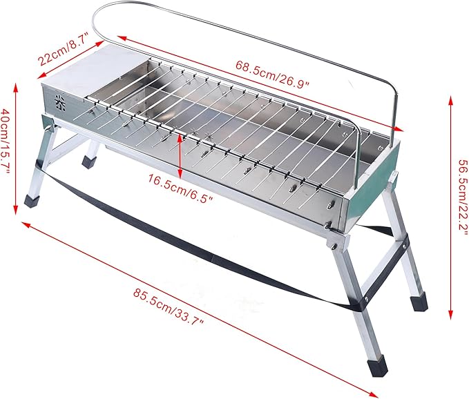 Rotisserie Grill, Stainless Steel Picnic BBQ Grill Automatic Rotating Rotisserie Barbecue Grill Rack Portable Charcoal Grill with USB Cable,for 3-5 People Outdoor Camping