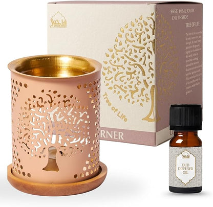 Tree of Life Essential Oil Burner by Dukhni | Oil Diffuser & Free Oud Oil | Use for Oud Essential Oil, Fragrance Oil, Diffuser Oils | Home Aromatherapy, Prayer, Stress Relief, Meditation, Muslim Gift