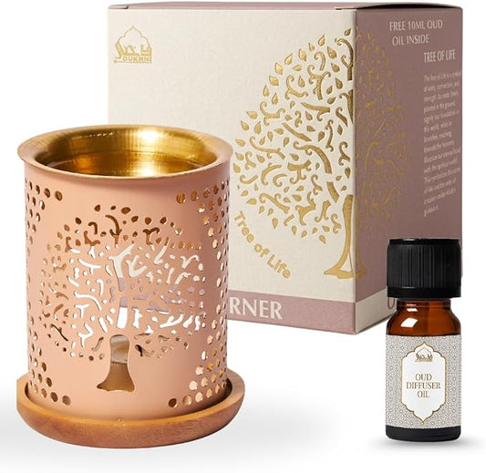 Tree of Life Essential Oil Burner by Dukhni | Oil Diffuser & Free Oud Oil | Use for Oud Essential Oil, Fragrance Oil, Diffuser Oils | Home Aromatherapy, Prayer, Stress Relief, Meditation, Muslim Gift