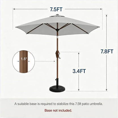 7.5ft Patio Umbrella, Outdoor Table Market Umbrella with Smooth Crank Lift, 6 Windproof Fiberglass Ribs, UPF50+ UV Protection for Deck, Pool, Garden and Backyard