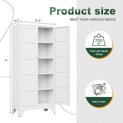 Letaya 71" H Metal Storage Cabinet with 2 Doors and 4 Shelves,Tall Kitchen Pantry Cabinets,Utility Pantry Organizers for Cupboard/Dining/Bathroom/Home Office/Garage (White, 71" H x 16" D x 32" W)