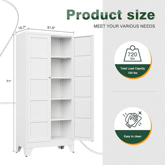 Letaya 71" H Metal Storage Cabinet with 2 Doors and 4 Shelves,Tall Kitchen Pantry Cabinets,Utility Pantry Organizers for Cupboard/Dining/Bathroom/Home Office/Garage (White, 71" H x 16" D x 32" W)