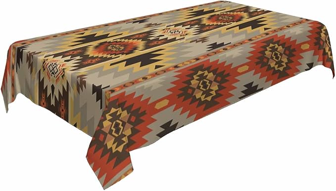 TKS MITLAN Geometric Pattern Decorative Rectangle Tablecloth American Style Aztec Polyester Table Cloth Kitchen Cover for Dining BBQ Picnic Coffee Table 60 x 84 Inch 6-8 Seats
