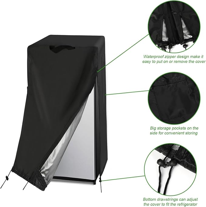 33W Large Refrigerator Cover for Most 18-20 Cu Ft Outdoor Upright Fridge | 33x33x67,Waterproof Dustproof Heavy Duty Oxford Fabric,for Large 18-20 Cubic Feet French Door Fridge/ Full Size Freezer