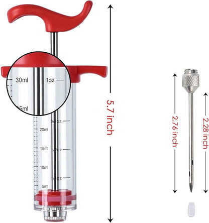 Plastic Meat Injector, Turkey Injector Syringe, Marinade Injector Turkey Injection Kit, Meat Injectors for Smoking, BBQ Grill Injector, Red 1oz (1 Injector 1 Needle)