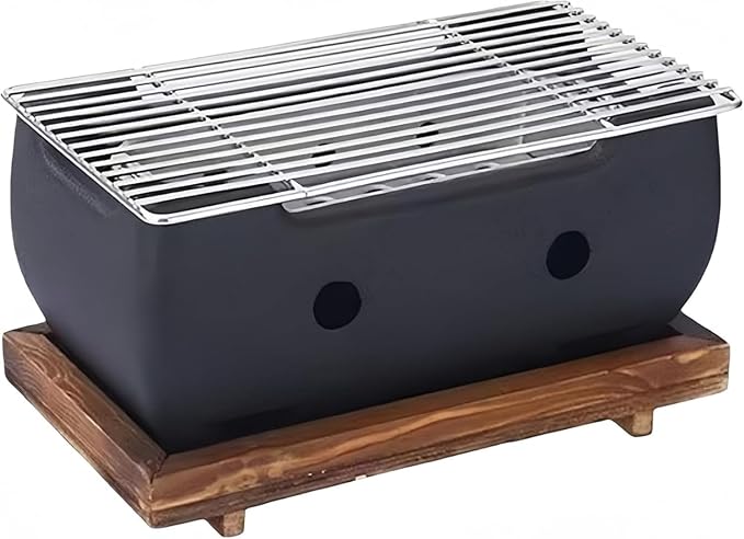 Japanese Charcoal Grill Hibachi & Yakitori Grill BBQ Stove Robata Stainless steel aluminum alloy and wooden base Outoor BBQ Cooking (A,L)