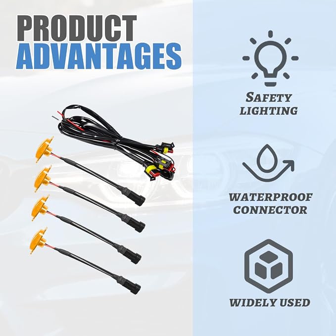 4PCS Car Grille Lights, Bright LED Vehicle Front Grille Trim DRL Lamps with Wiring Harness, Waterproof Auto Exterior Grid Bumper Running Light, Compatible with F150 F250 F350 (Yellow)
