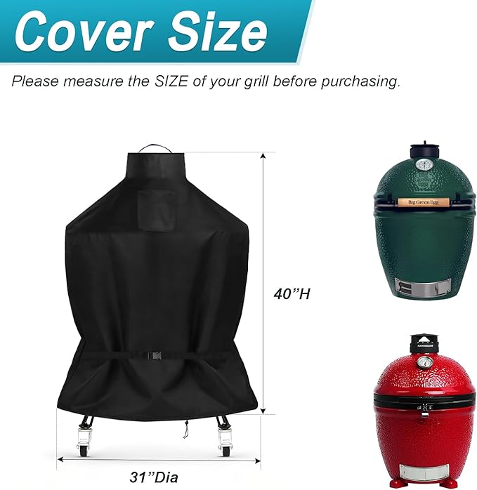 TheElves Kamado Grill Cover, Outdoor Grills Covers Waterproof Heavy Duty for Large Big Green Egg & Kamado Joe Classic Stand Alone Charcoal Grill - 31" Dia x 40" H