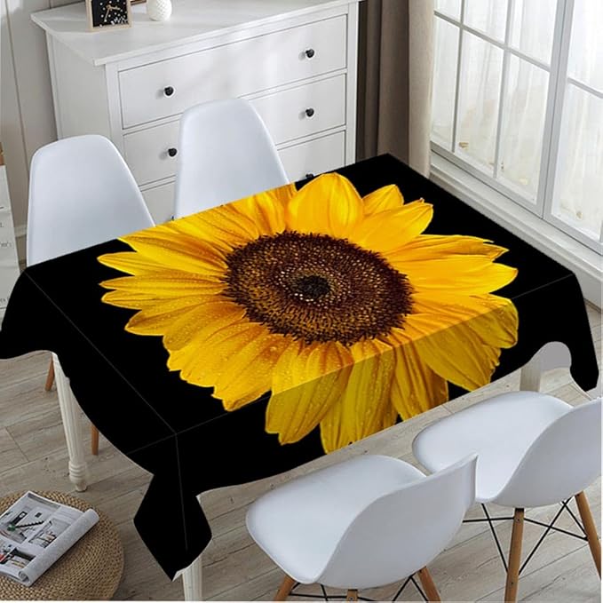 TKS MITLAN Sunflower Tablecloth 60x84 Inch Rectangular Petal Bloom Plant Yellow Flower Dark Elegant Botanical Oblong Table Cloth Kitchen Table Decorations for Home Dinner Party