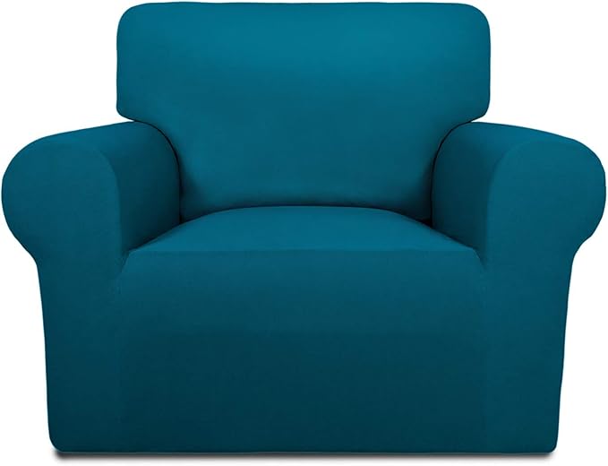 PureFit Stretch Chair Covers Fleece Couch Covers for Sofa Peacock Blue | 1-Piece Spandex Couch Cover Soft Couch Protector, Sofa Cover Washable with Non Skid Foam and Elastic Bottom for Kids, Dogs