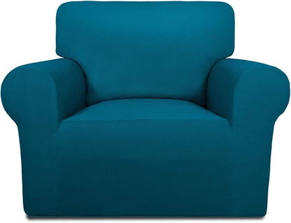 PureFit Stretch Chair Covers Fleece Couch Covers for Sofa Peacock Blue | 1-Piece Spandex Couch Cover Soft Couch Protector, Sofa Cover Washable with Non Skid Foam and Elastic Bottom for Kids, Dogs